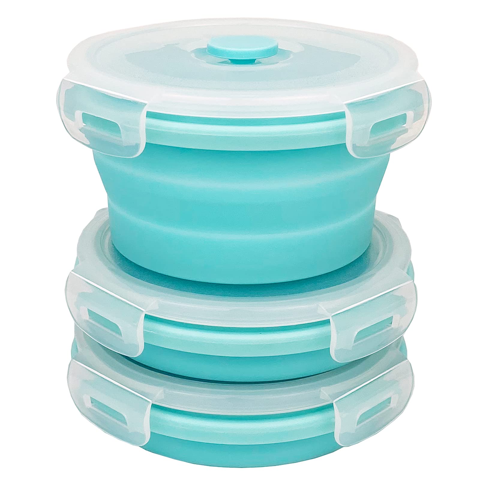 3-Piece Round Collapsible Silicone Food Storage Bowls with Lids - Microwave & Freezer Safe, Space Saving Kitchen Containers for Meal Prep, Camping & Backpacking (Blue) - Perfect for Home, Office, Travel and Outdoor Adventures