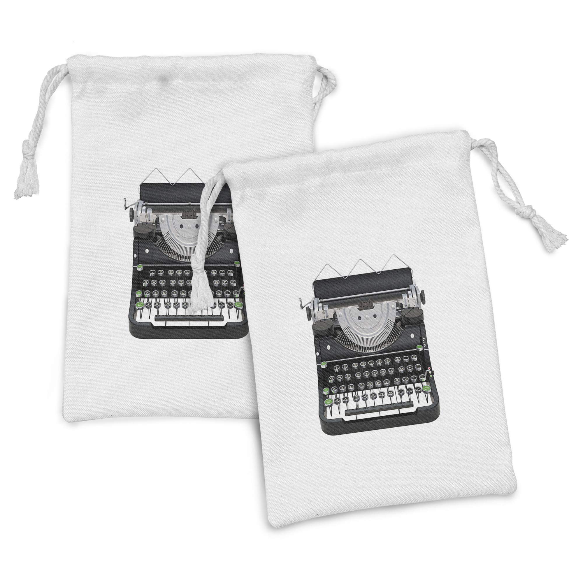 Ambesonne Vintage Typewriter Fabric Pouch Set of 2 - Small Drawstring Bags for Toiletries, Makeup, Jewelry & Travel Essentials - 9