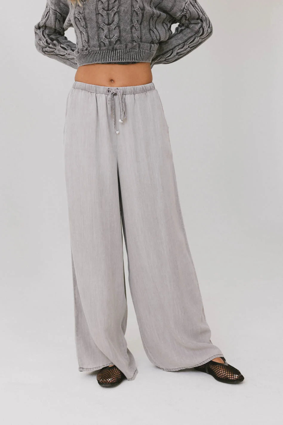 Luisa Wide Leg Pants for Women - Comfortable High Waist Grey Trousers | Office Wear, Casual Outfits & Travel Essentials
