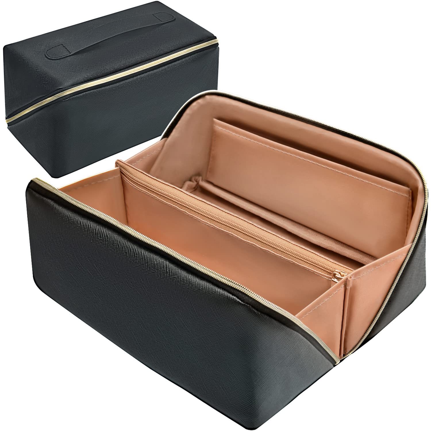 Waterproof Leather Travel Makeup Bag with Handle - Portable Cosmetic Organizer for Women | Perfect for Vacation & Daily Use