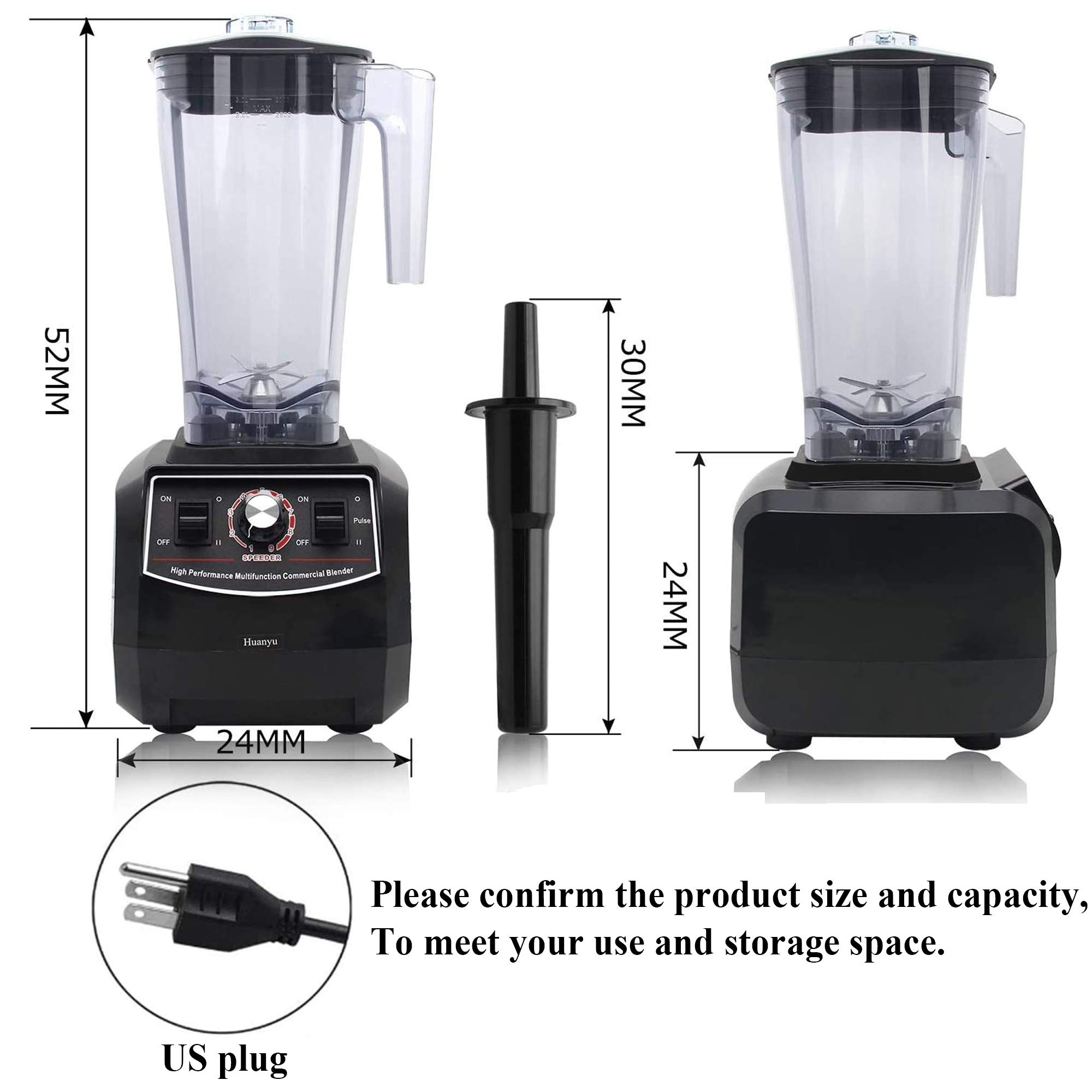 Huanyu 2200W Professional Countertop Blender - 100 oz Large Capacity, Variable Speed & Pulse Function - Perfect for Smoothies, Ice Crushing, Soup Making, Frozen Desserts - Ideal for Home & Commercial Use (220V Euro Plug, Black) - Great for Restaurants, Cafes & Healthy Kitchens