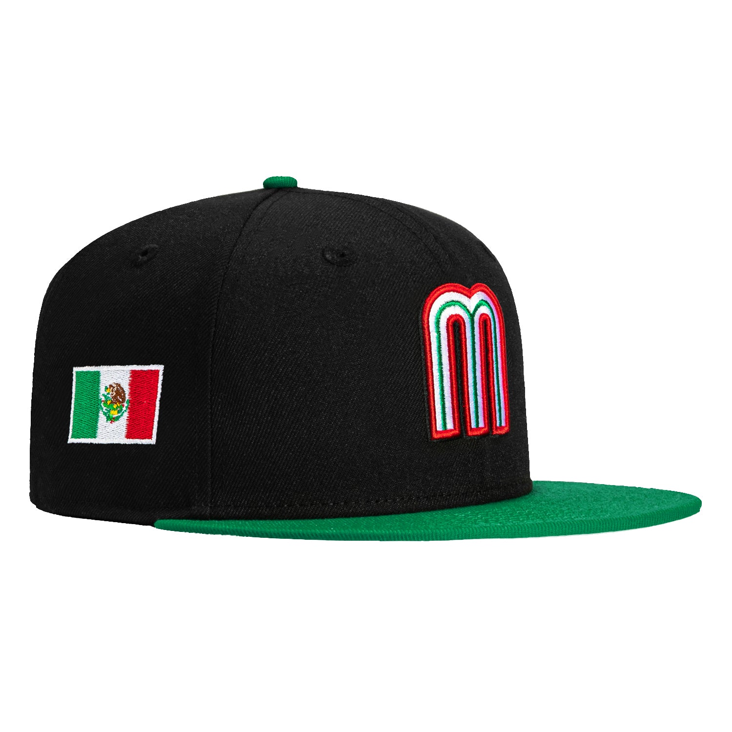 New Era 59Fifty Mexico World Baseball Classic Baseball Cap with Mexico Flag Patch - Black & Kelly Green - Official MLB Licensed Hat for Baseball Fans, Streetwear Fashion