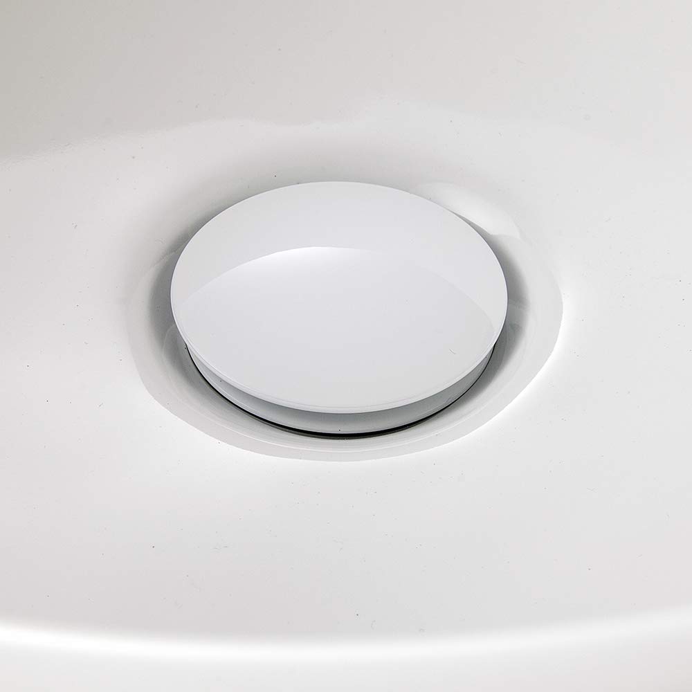 Premium Solid Brass Bathroom Sink Drain Stopper with Overflow - White Finish for Vessel & Vanity Sinks - Durable Pop-Up Drain for Modern Bathrooms & Powder Rooms