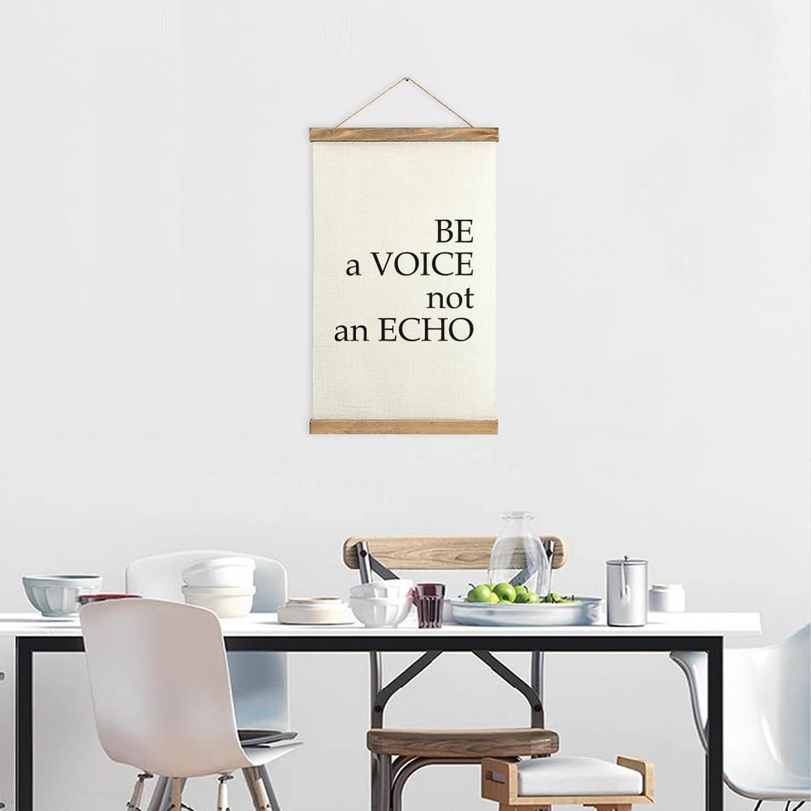 Farmhouse Canvas Wall Art - 'Be A Voice Not An Echo' with Wooden Frame - 13x20.4 Inch Hanging Poster for Home Decor in Bedroom, Living Room & Kitchen - Perfect for Rustic, Boho & Modern Interior Design Styles