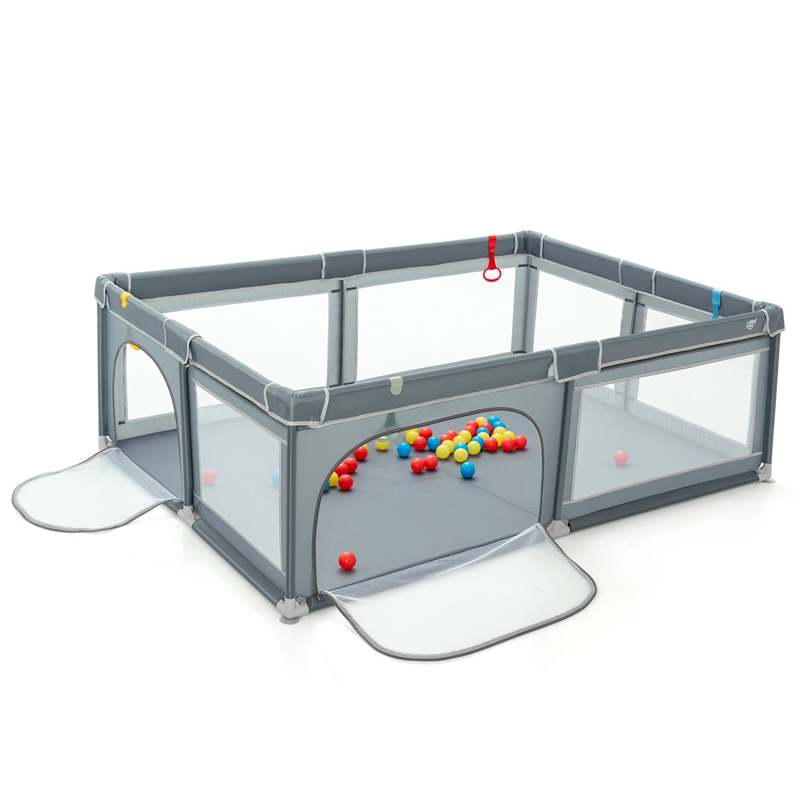 Extra Large Portable Baby Safety Playpen with Ocean Balls & Rings - Gray | Indoor/Outdoor Play Area for Toddlers & Infants