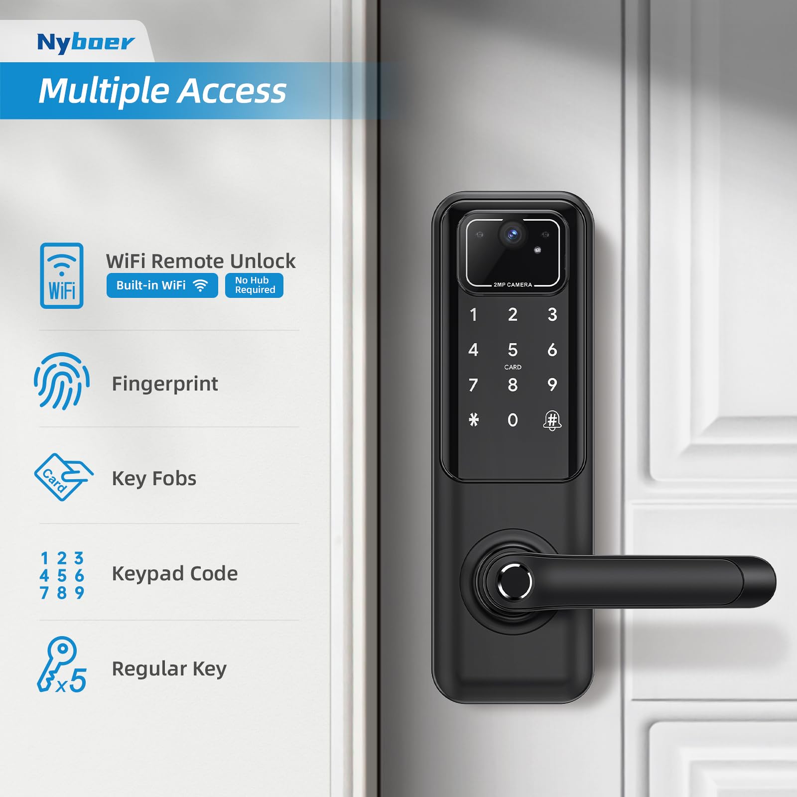 WiFi Smart Door Lock with Camera & Fingerprint - Keyless Entry Electronic Digital Lock with Keypad & Handle - Black H3 Pro for Front Door Security & Smart Home Automation