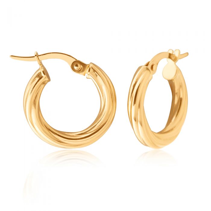 9ct Yellow Gold 10mm Twist Hoop Earrings for Women - Elegant Everyday Jewelry for Work, Party & Special Occasions