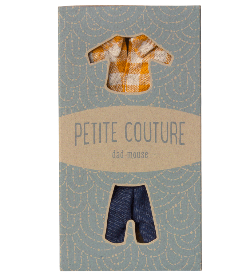 Stylish Yellow Checked Shirt and Trousers Outfit for Dad Mouse - Perfect for Maileg Dollhouse Play & Collectible Display