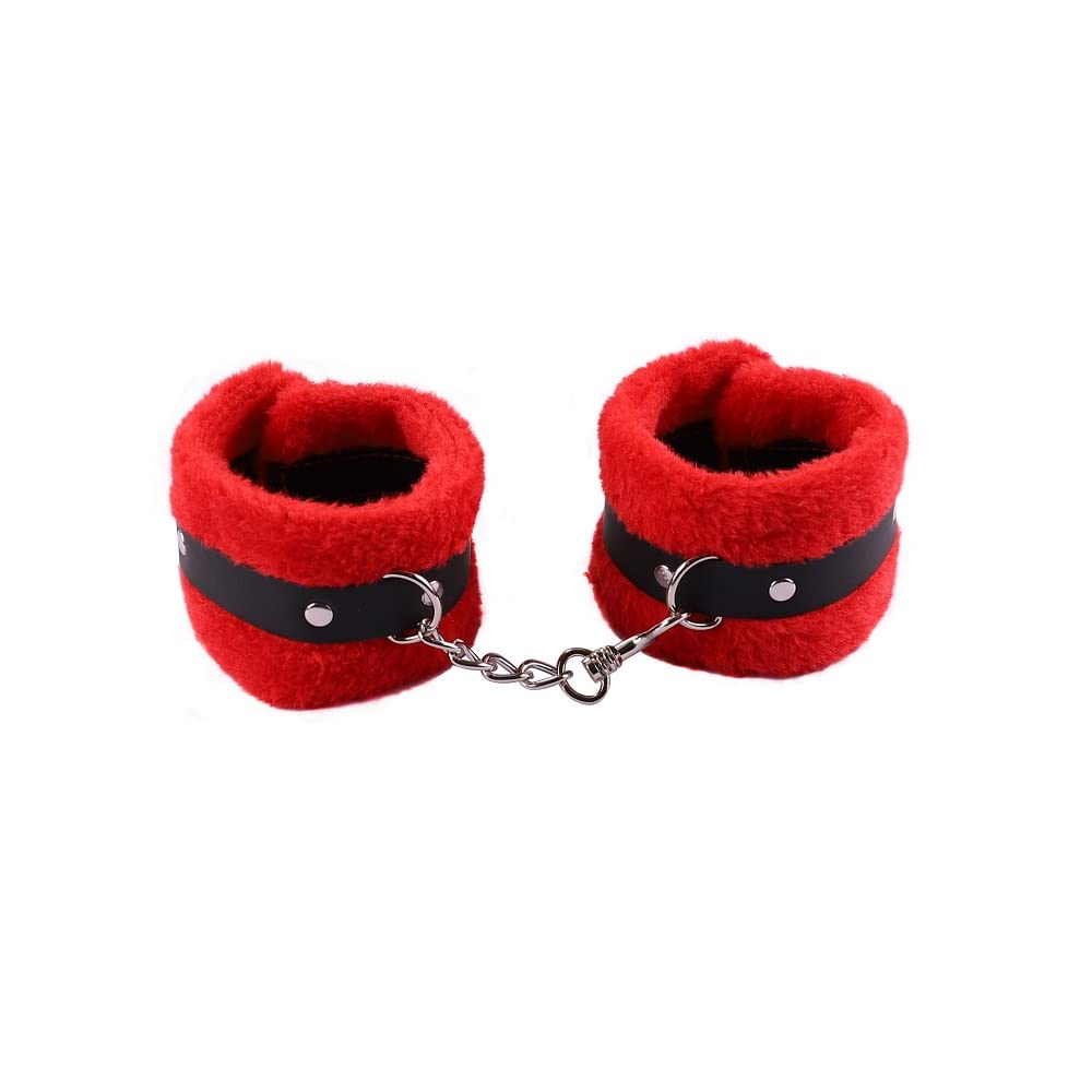 Adjustable Fluffy Wrist Bracelet - Soft Plush Role Play Exercise Bands for Yoga, Cosplay & Parties - Unisex Leash Chain for Women & Men (Red) | Perfect for Fitness, Costume Events & Dance Performances