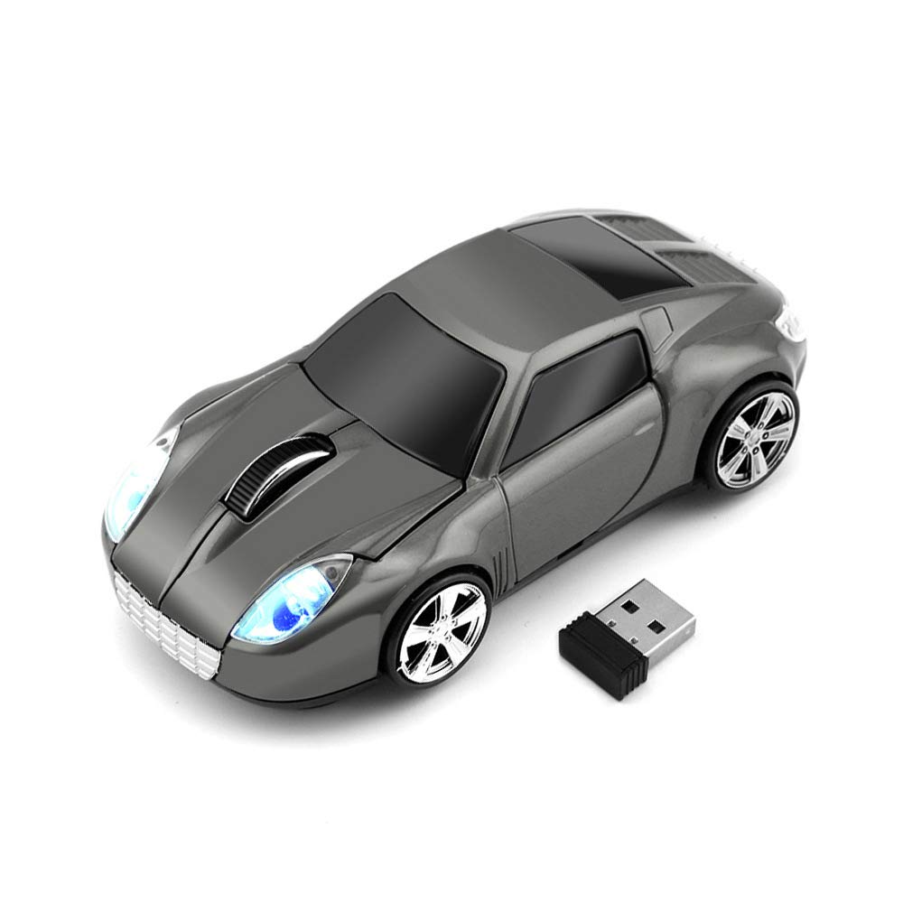 Wireless Car Mouse - 3D Optical Mouse for Desktop, Laptop, PC Computer - 2.4GHz 1000DPI Ergonomic Mouse (Gray) | Perfect for Office Work, Gaming & Travel Use