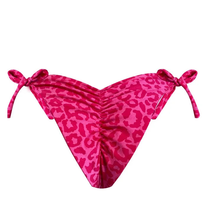 Sexy Pink Glow Brazilian Tie Side Scrunch Bikini Bottom - High Waisted Cheeky Swimwear for Women, Perfect for Beach Vacation & Pool Party