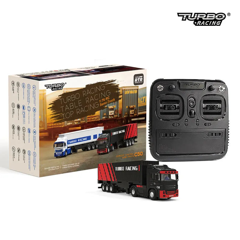 Turbo Racing 1:76 Scale C50 RC Semi Truck Trailer with Remote Control - Perfect for Kids, Collectors & Indoor Racing Fun