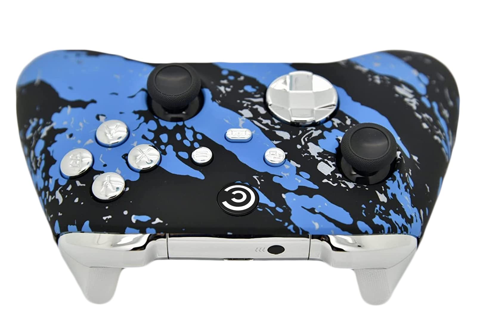 Custom Wireless Gaming Controller for PC, Windows, Xbox Series X/S & Xbox One - Blue Splatter & Silver Chrome Designs | Pro Gaming, Streaming & Esports Accessory