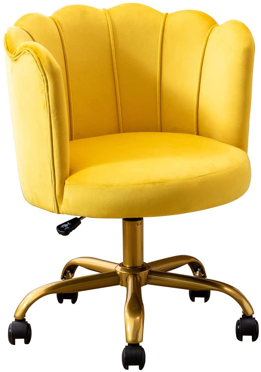 Luxury Velvet Desk Chair with Gold Base - Modern Upholstered Office Chair, Elegant Swivel Vanity Chair for Women & Girls - Perfect for Home Office, Study Room, Bedroom & Dressing Area