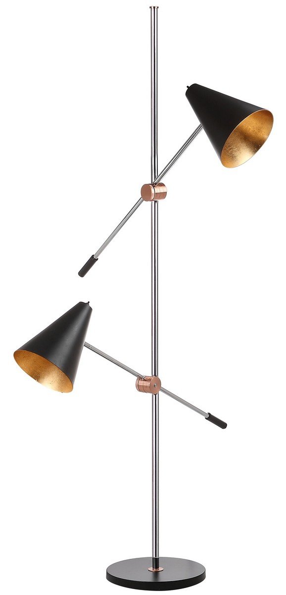 SAFAVIEH Reed Modern Contemporary Scandinavian Retro Chrome/Black 71-inch 2-Light Floor Lamp with LED Bulbs - Perfect for Living Room, Bedroom & Home Office Lighting