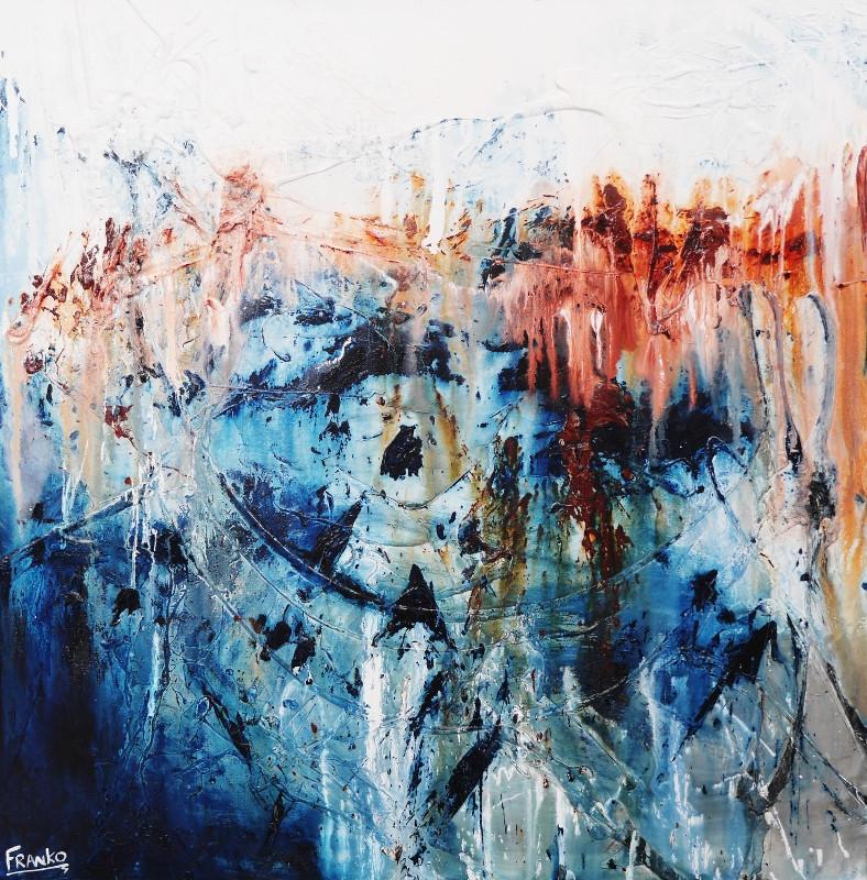 Blue Madder 120cm x 120cm Abstract Canvas Art - Modern Blue Wall Painting for Living Room, Bedroom & Office Decor