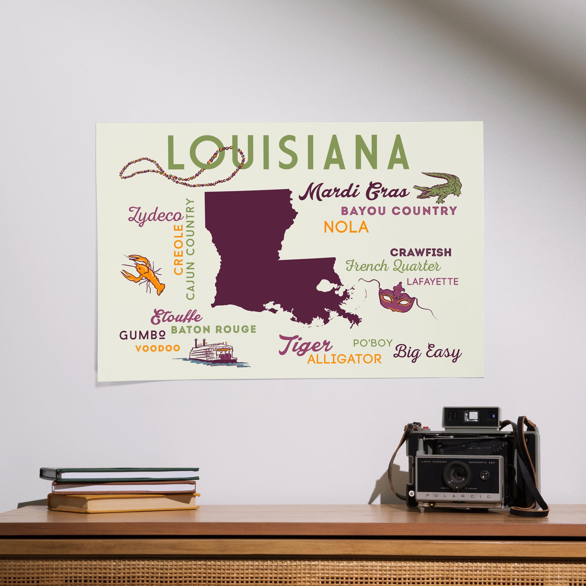 Lantern Press 16x24 Inch Giclee Art Print - Louisiana State Typography & Icon Wall Decor - Perfect for Home, Office & Gift Giving