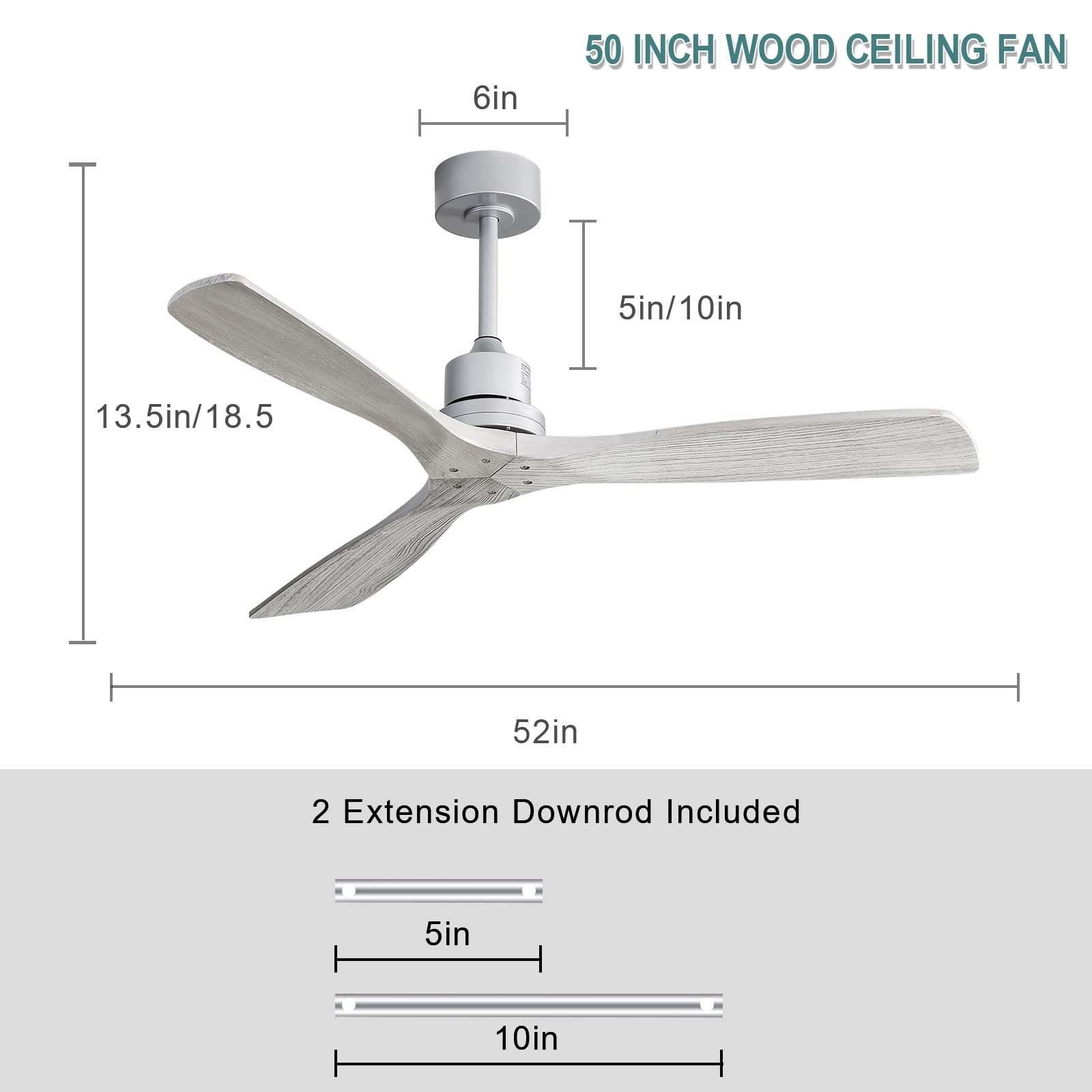 52 Inch Modern Solid Wood Ceiling Fan with Remote - 5000CFM High Airflow, Quiet DC Motor, 6 Speeds & Timer - White ETL Certified - Perfect for Bedroom, Living Room & Office Spaces