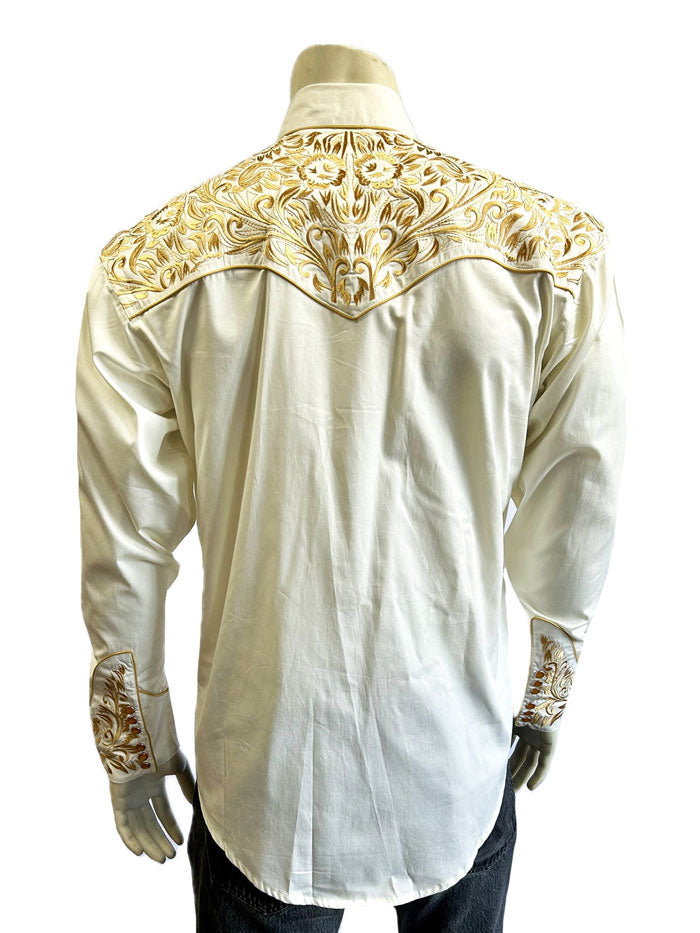 Rockmount 6859 IG Men's Vintage Tooling Embroidered Western Shirt Ivory Gold - Classic Cowboy Style for Rodeo, Country Music & Western Fashion