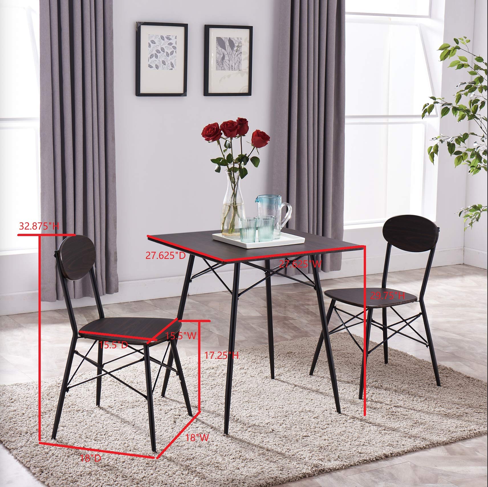 Kings Brand 5-Piece Dining Set - Modern Black/Walnut Wood Kitchen Table & Chairs Set - Perfect for Small Spaces, Breakfast Nook & Family Meals