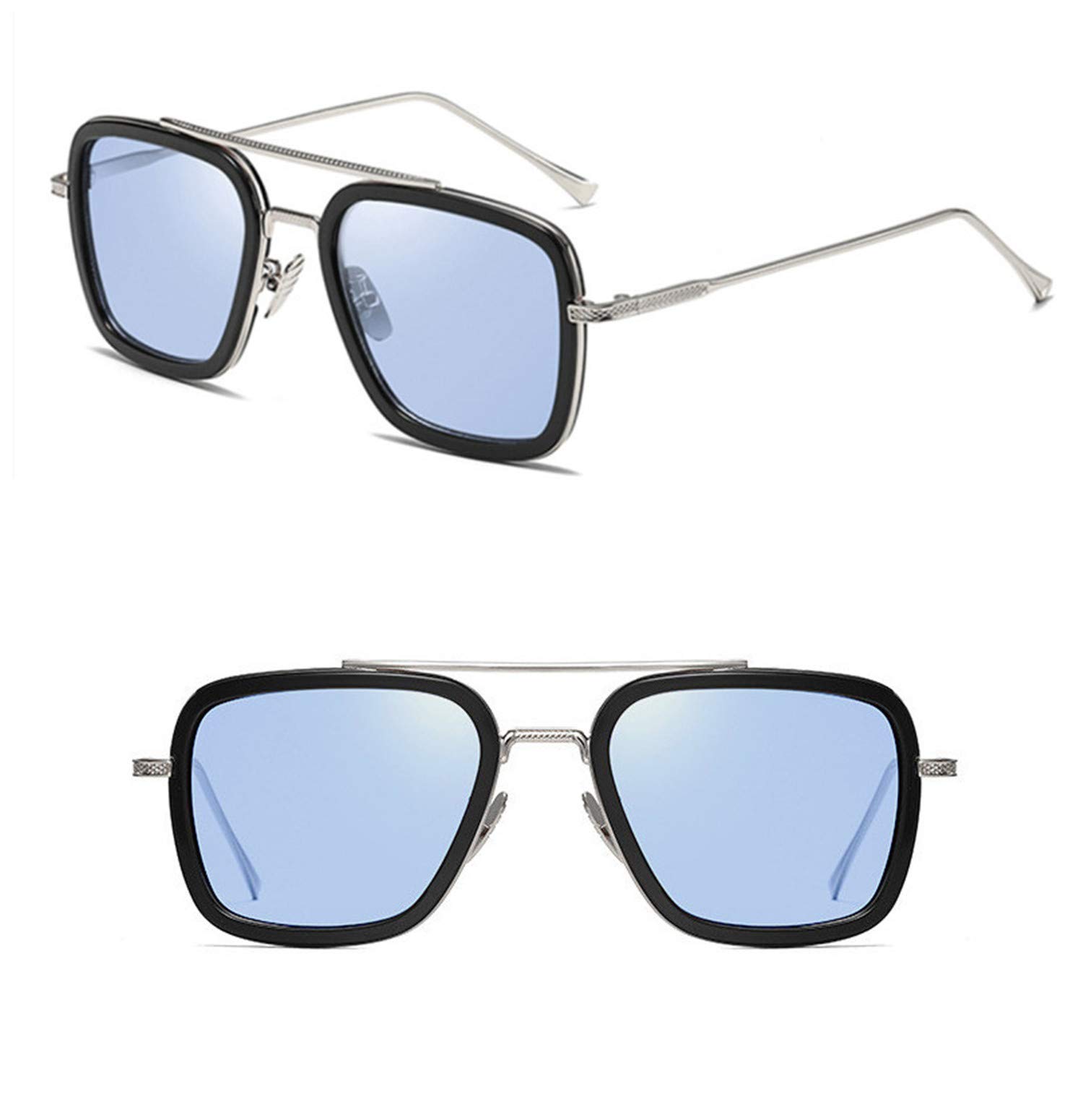 Tony Stark Sunglasses for Men & Women - Vintage Square Metal Frame Iron Man & Spider-Man Style Eyeglasses - Perfect for Cosplay, Halloween, and Superhero Fans