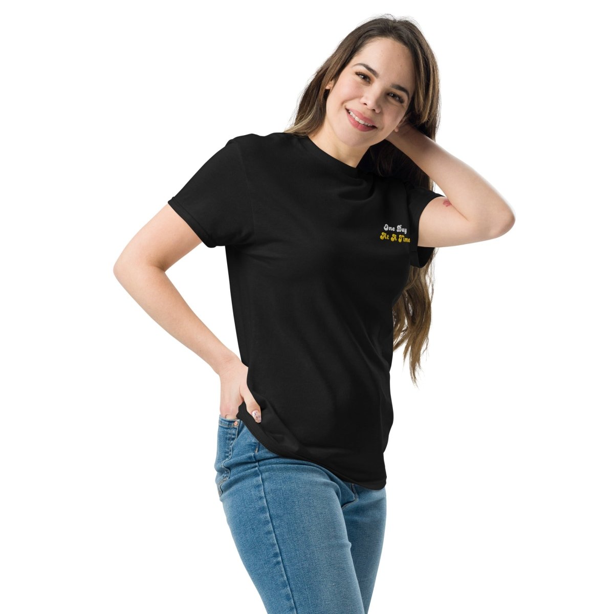 One Day At A Time Embroidered Classic T-Shirt - Comfortable Cotton Tee for Casual Wear, Street Style & Everyday Outfits