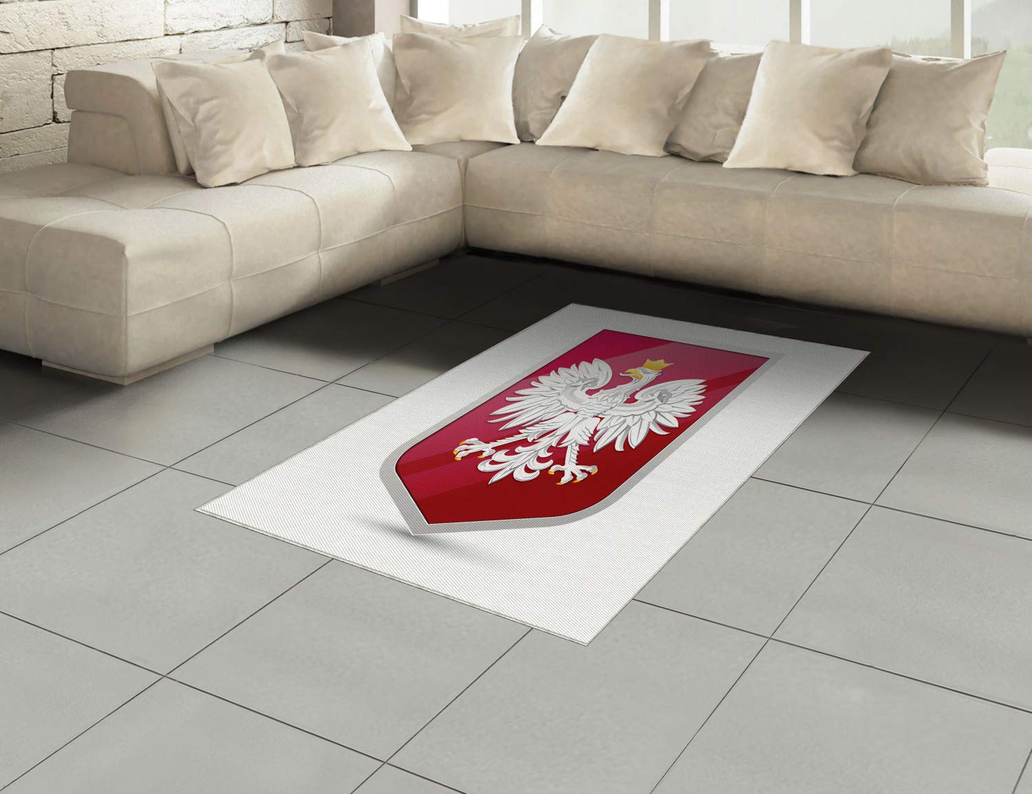 Ambesonne Polish Area Rug - Royal Coat of Arms of Poland with Crowned Eagle Print, Flat Woven Accent Rug for Living Room, Bedroom, Dining Room - 4' x 5'7
