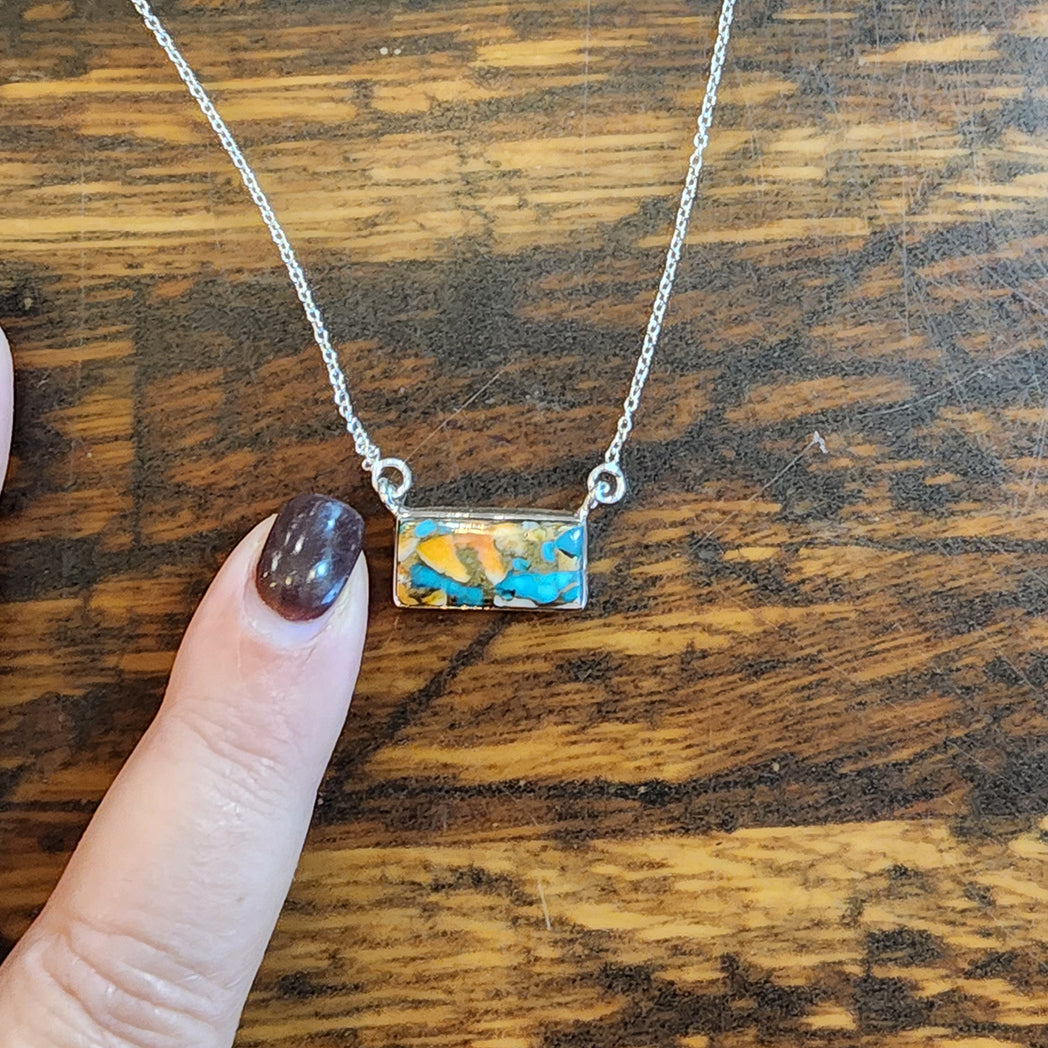 Spirit Spiny Turquoise Small Bar Necklace – Handmade Boho Jewelry for Women, Dainty Pendant Necklace for Everyday Wear, Perfect Gift for Birthdays & Anniversaries | Ideal for Casual Outfits, Layering & Spiritual Healing