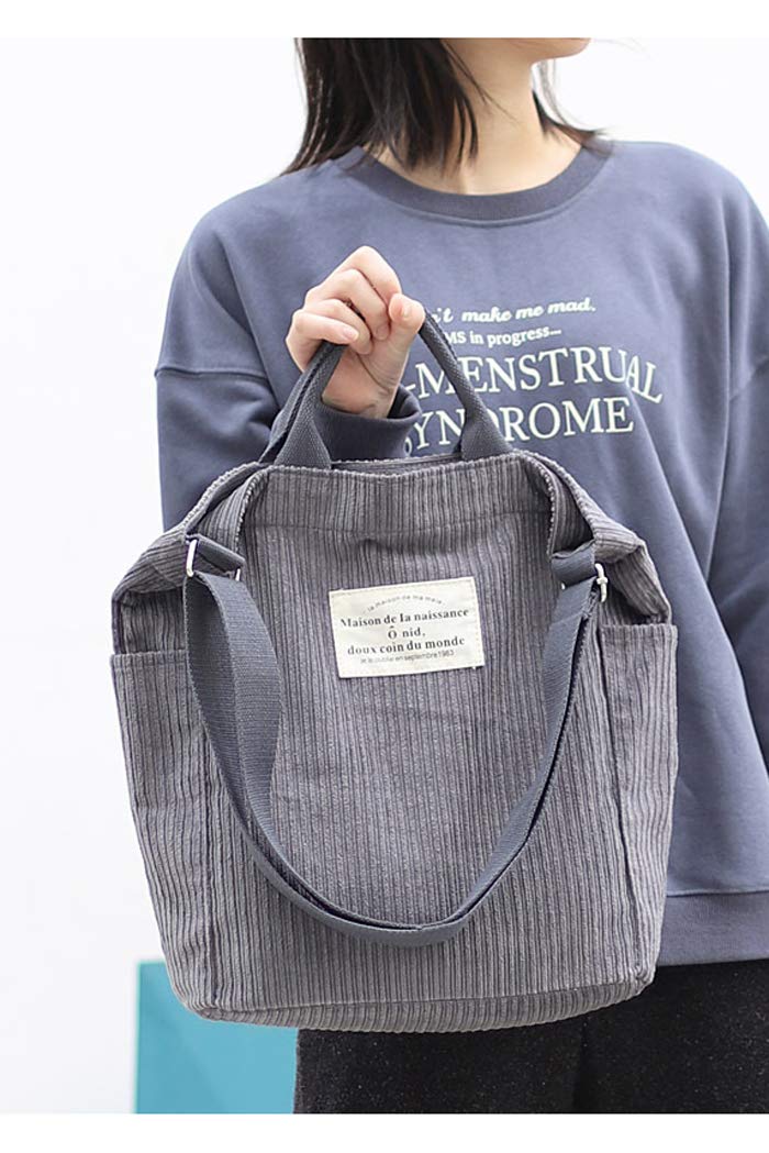 Stylish Women's Corduroy Shoulder Bag - Fashionable Tote, Crossbody & Top Handle Handbag with Pockets for Work, Travel & Daily Use