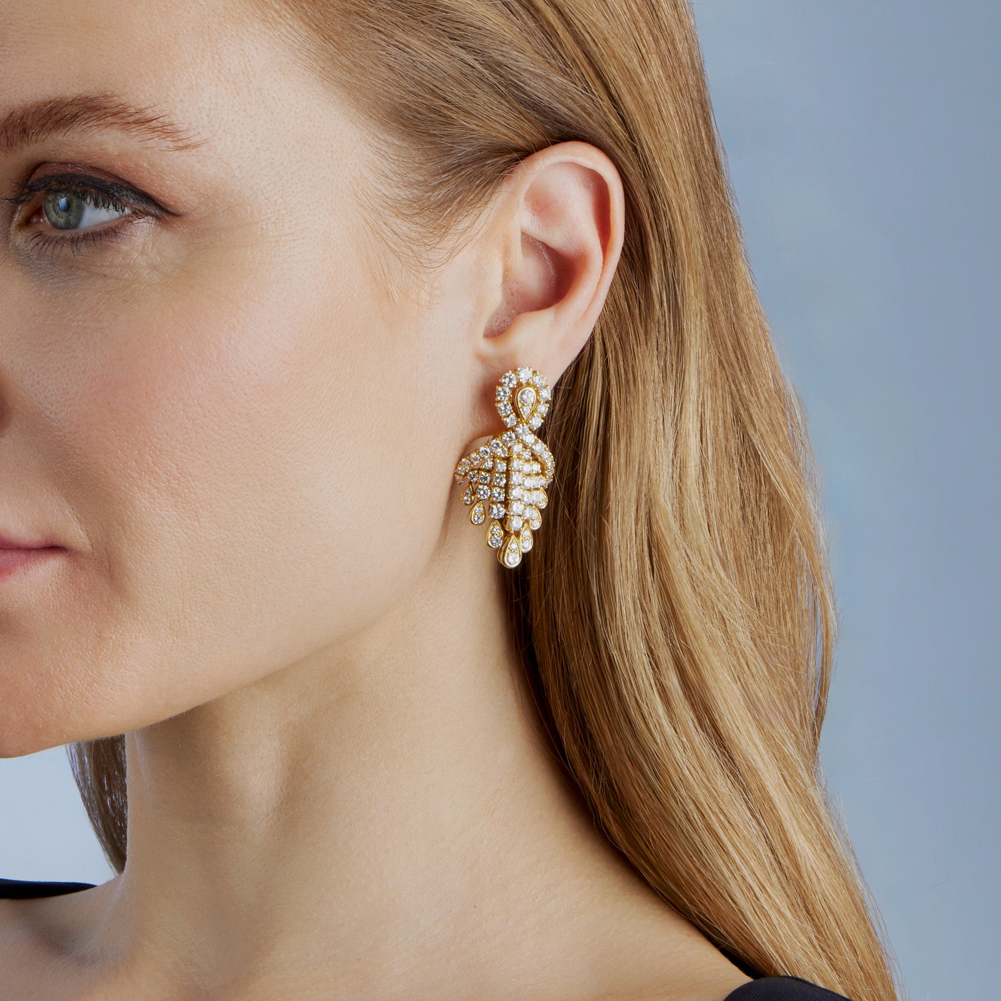 Fred Paris 18K Gold Diamond Pendant Earrings - Luxury Dangle Earrings for Women, Perfect for Weddings, Parties & Special Occasions