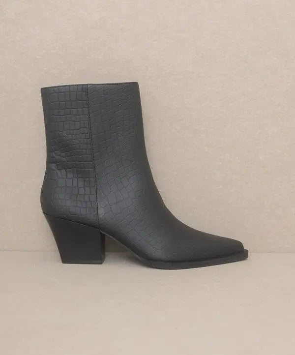 OASIS SOCIETY Miley Women's Alligator Print Ankle Booties - Stylish Faux Leather Pointed Toe Booties for Casual Outings & Night Parties