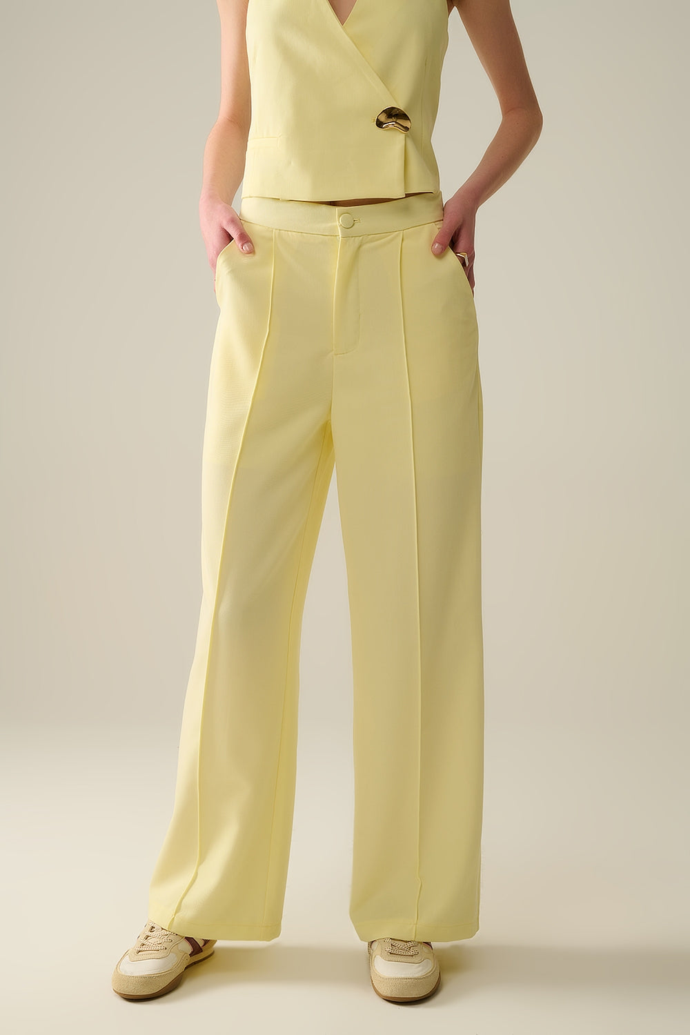 Custom Fit Wide Leg Yellow Pants for Women - Comfortable & Stylish Trousers for Casual Wear, Office, and Special Occasions