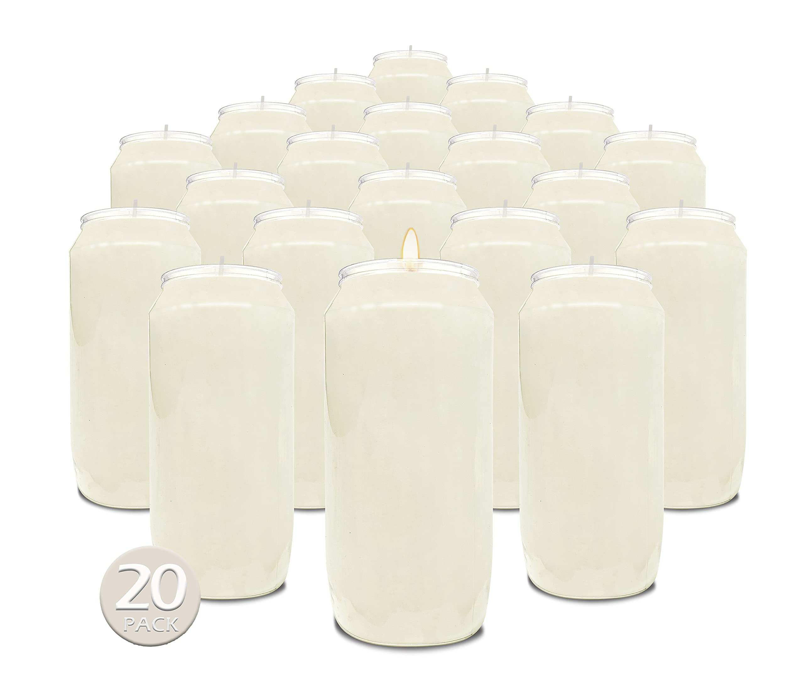 Hyoola 7-Day White Prayer Candles (20 Pack) - 6 Inch Tall Religious Pillar Candles for Church, Memorial Services, Home Altar, Vigils & Emergency Lighting - Vegetable Wax Candles in Plastic Jars - Perfect for Spiritual Rituals, Catholic Devotions & Power Outage Preparedness
