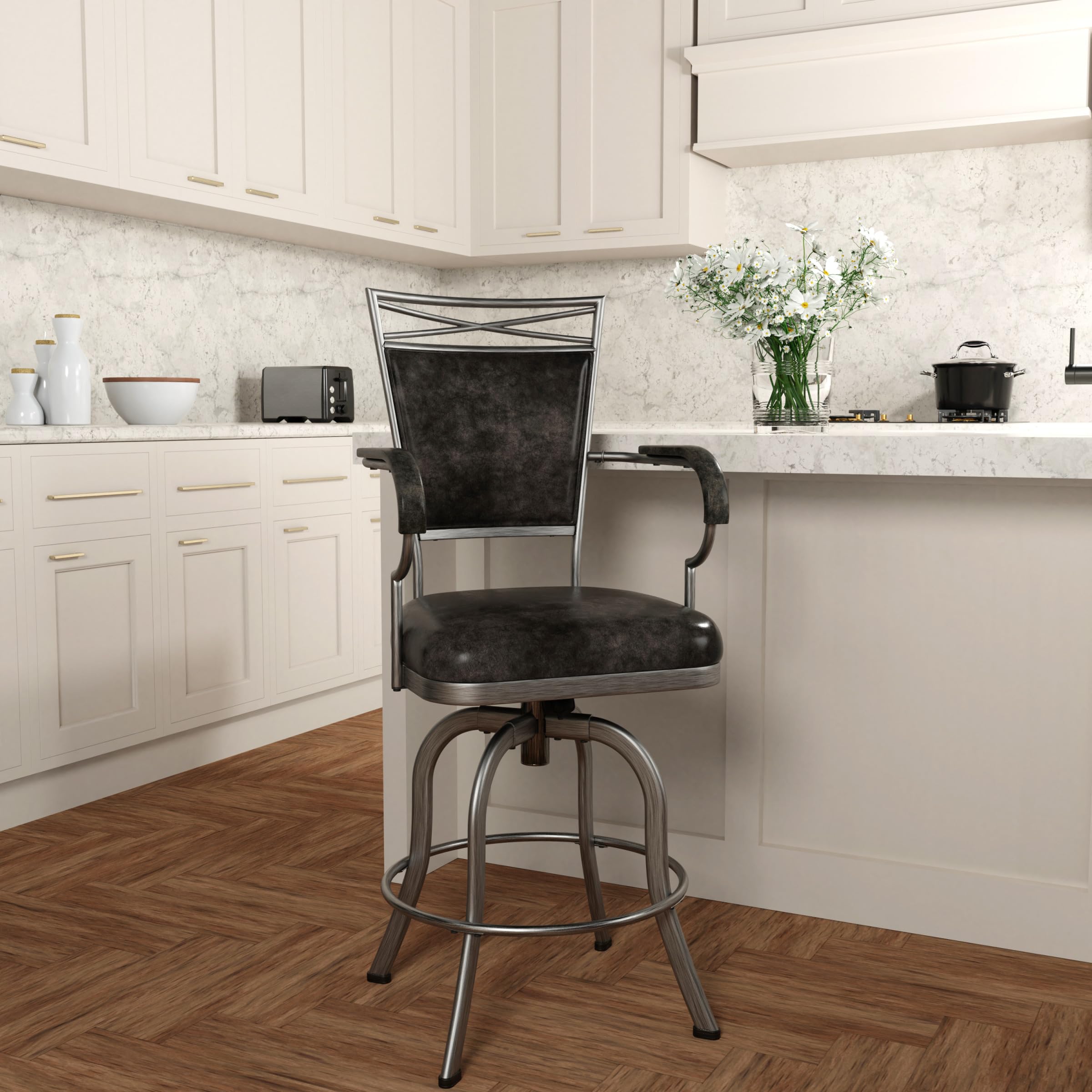 Hillsdale Bridgetown Metal Counter Height Swivel Bar Stool in Pewter - Perfect for Kitchen Islands, Breakfast Bars & Home Decor