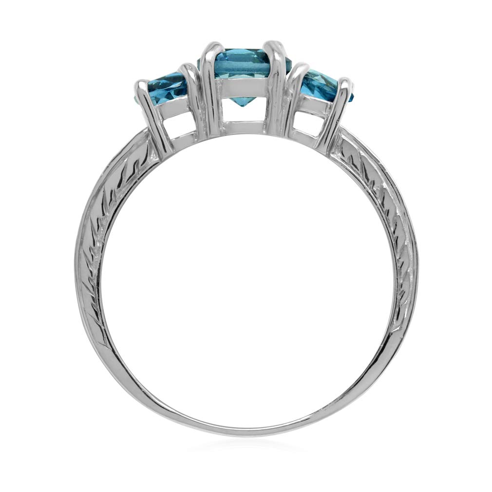 1.56ct Genuine London Blue & White Topaz 3 Stone Sterling Silver Ring - Size 6 | Elegant Wedding, Engagement & Anniversary Jewelry Gift for Women
