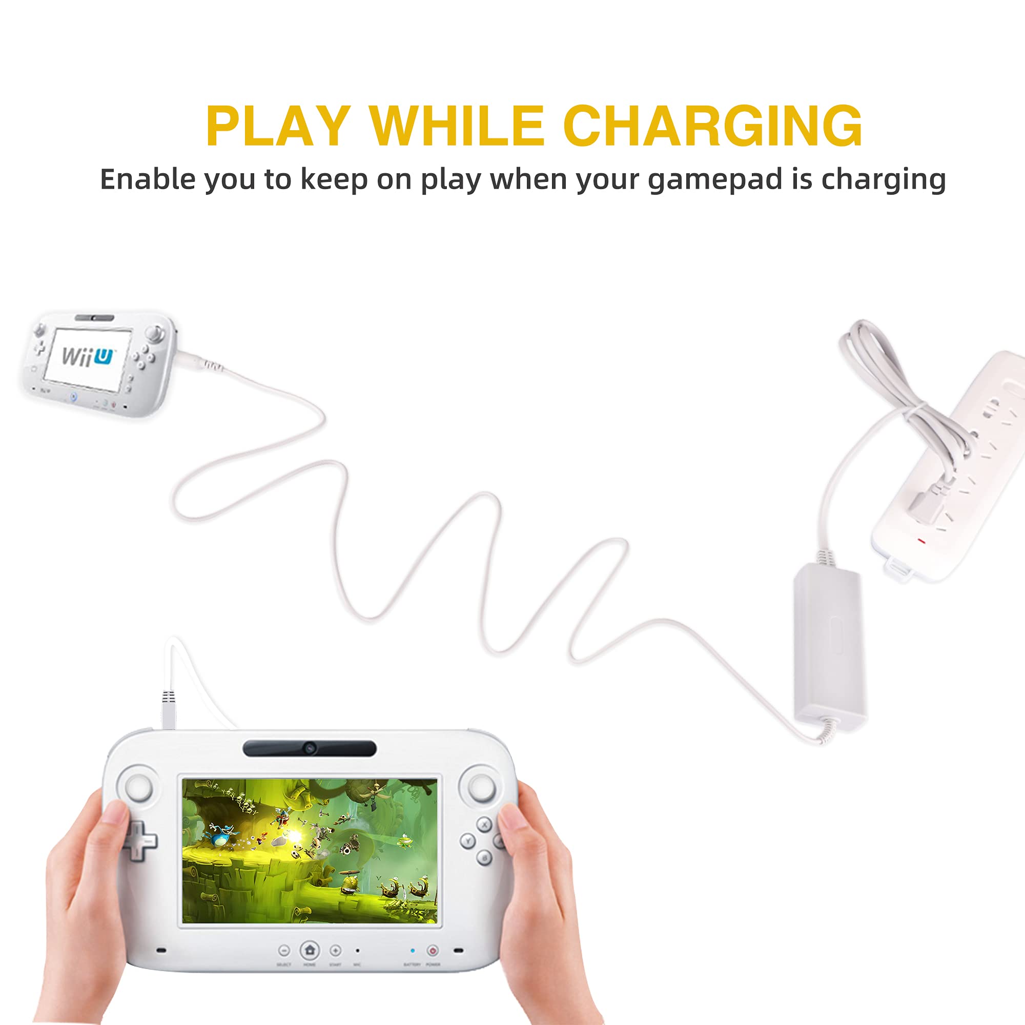 Original Wii U Gamepad Charger Kit - AC Power Adapter & USB Charging Cable for Nintendo Wii U Remote Controller | Fast Charging, Replacement Battery | Perfect for Gaming at Home or Travel