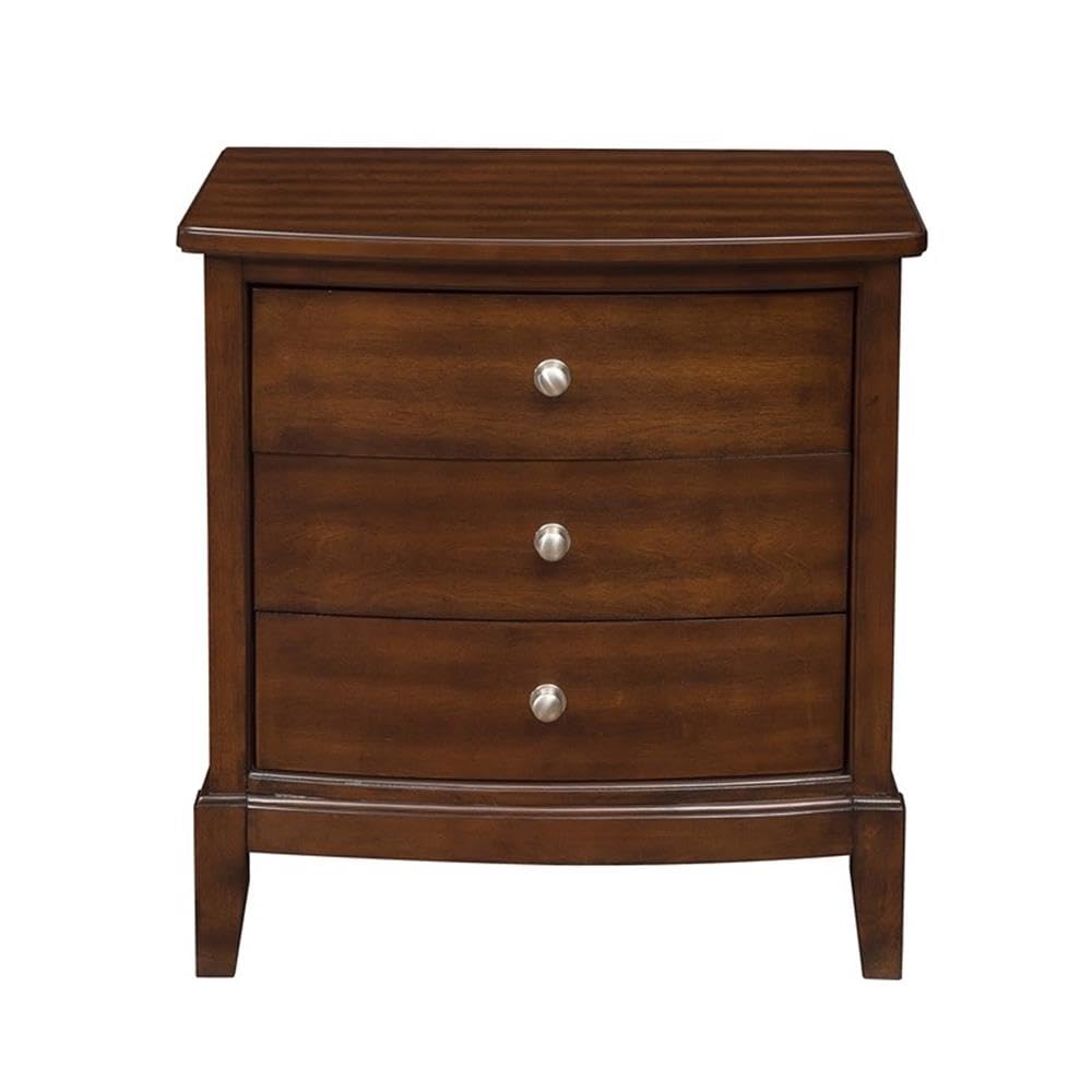 Homelegance Cotterill 3-Drawer Nightstand in Cherry Finish - Stylish Bedside Table for Bedroom with Storage Space - Perfect for Small Spaces, Apartments & Guest Rooms