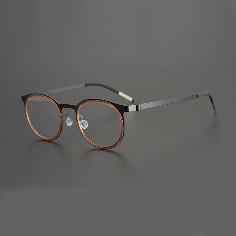 Black Acetate & Titanium Round Eyeglasses for Women - Lightweight Full Rim Glasses - Perfect for Reading, Work & Fashion Accessories
