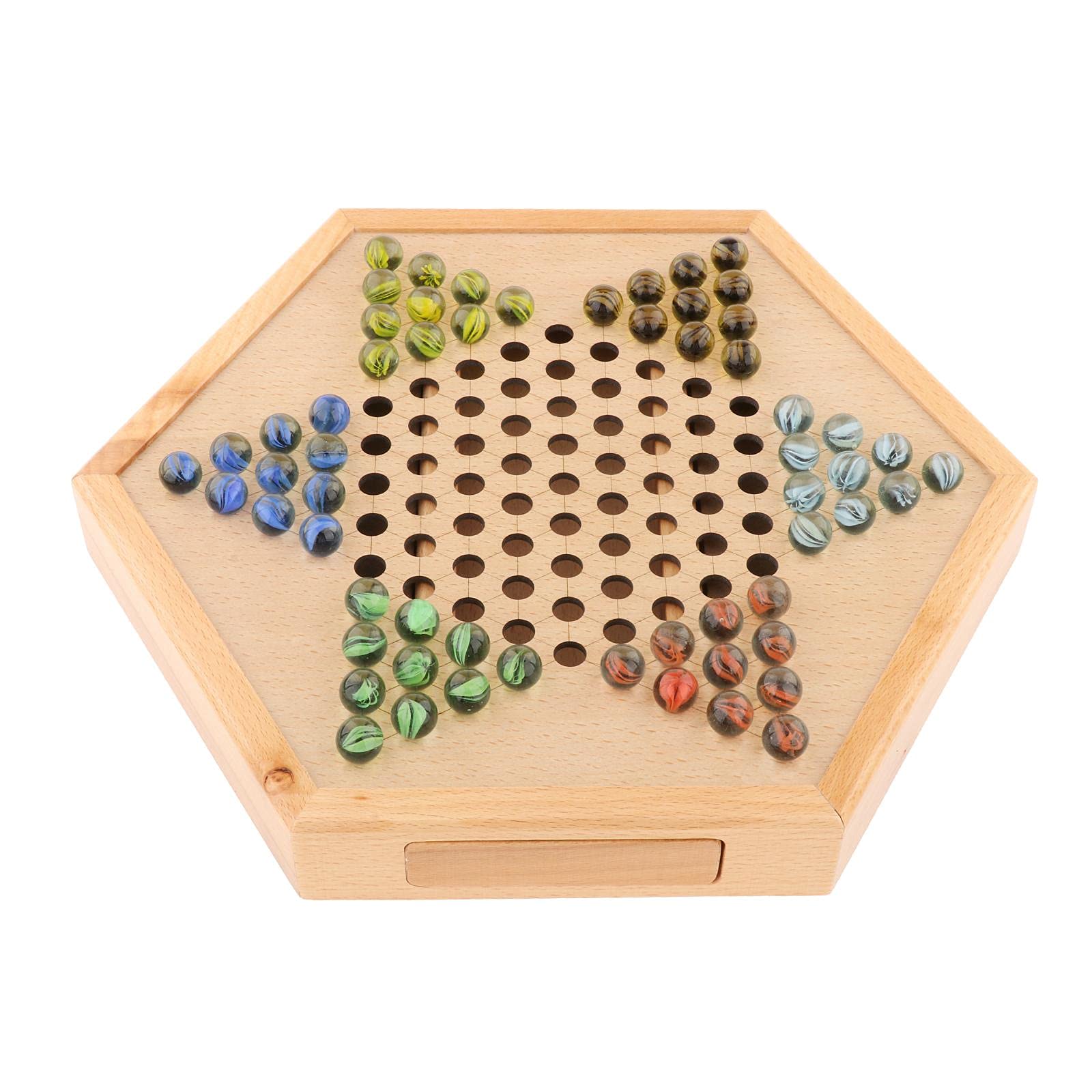 Colcolo Wooden Chinese Checkers Board Game with 6 Color Glass Marbles - Classic Strategy Game for Family, Adults & Kids - Perfect for Family Game Nights, Parties & Indoor Entertainment
