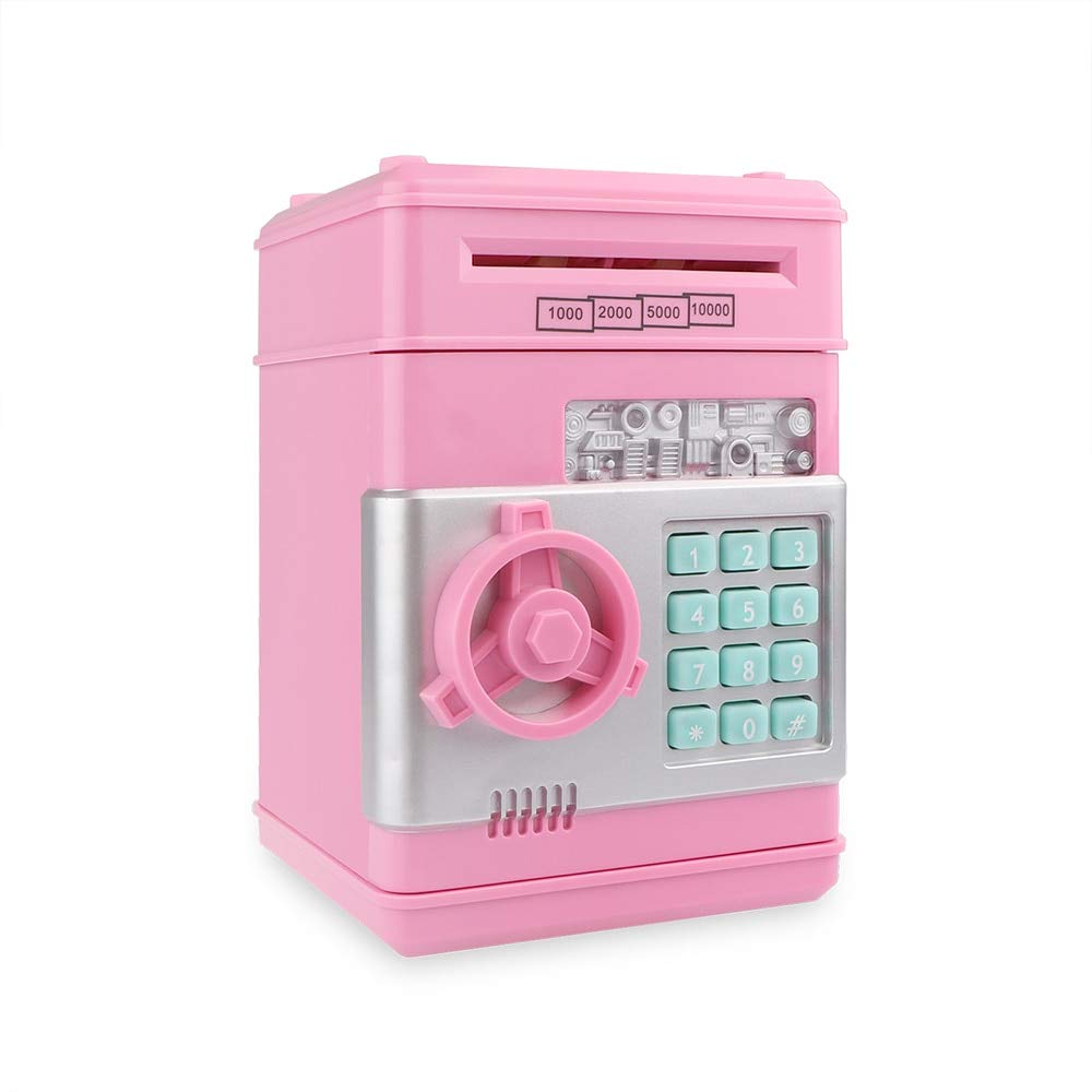 QIFFIY Electronic Piggy Bank with ATM Password - Money Saving Box for Cash & Coins - Automatic Deposit Banknote Safe - Kids Savings Bank (Pink) - Perfect for Birthday Gifts & Financial Education
