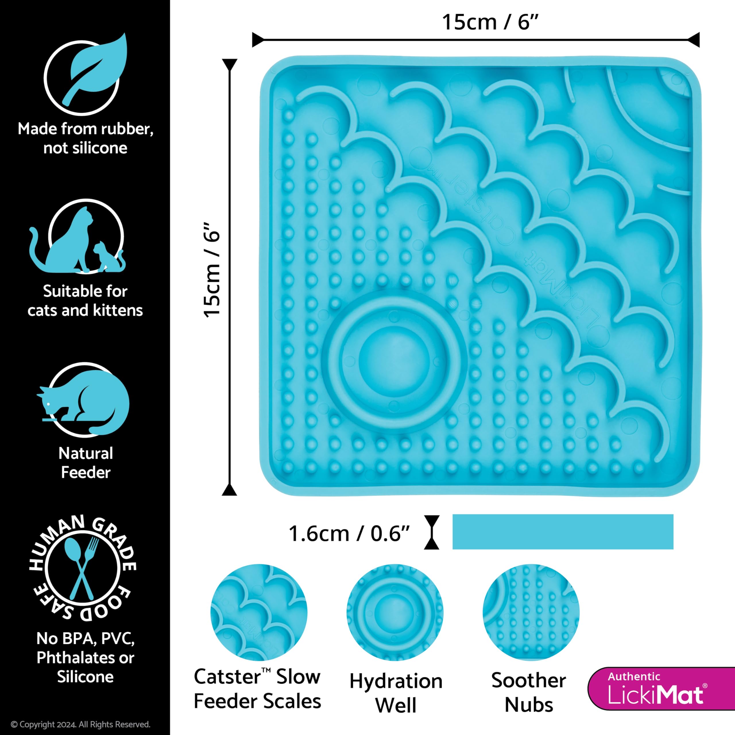 LickiMat Catster Slow Feeder with Micro Dish - Interactive Puzzle Feeder for Cats & Kittens, Promotes Hydration & Healthy Eating - Turquoise Pet Bowl for Indoor Cats, Multi-Cat Homes & Stress Relief