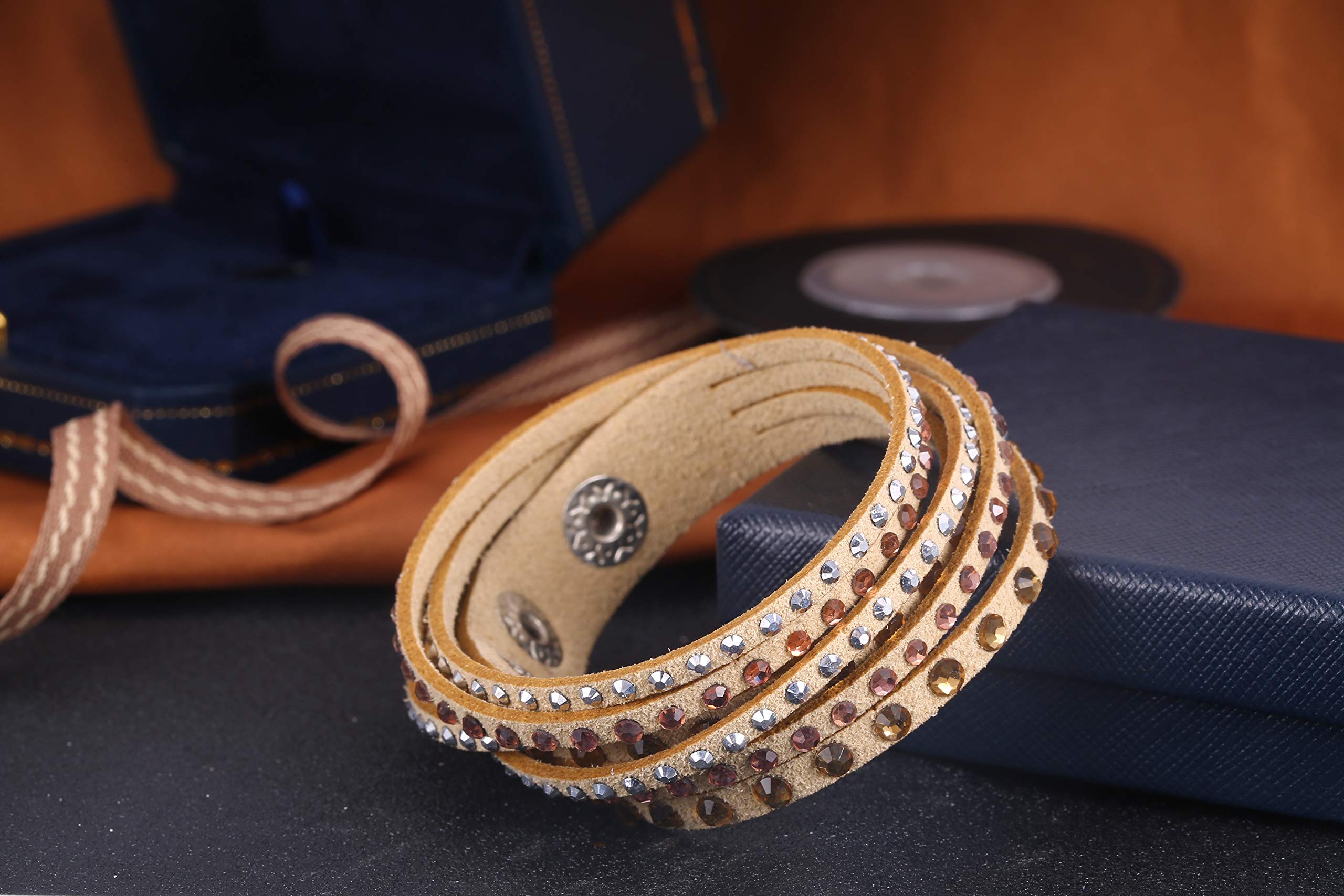 Barzel Leather Crystal Wrap Bracelet - Elegant & Stylish for Parties
