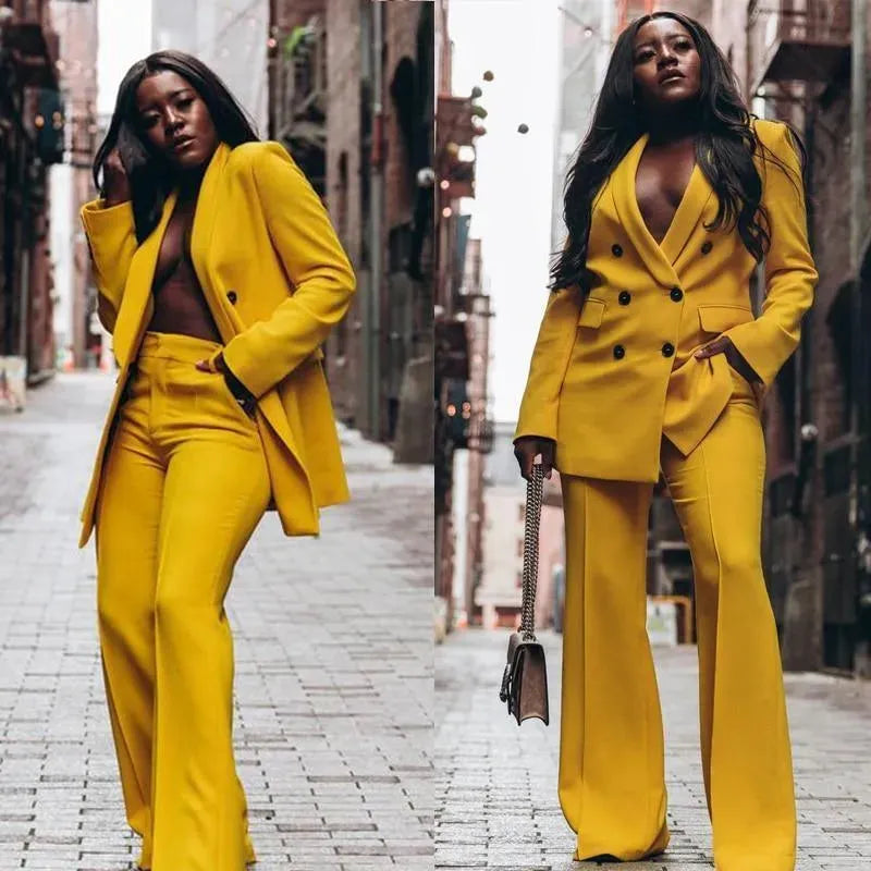 Women's Mustard Pantsuit - Professional Tailored Blazer & Pants Set for Office, Business Meetings & Formal Events