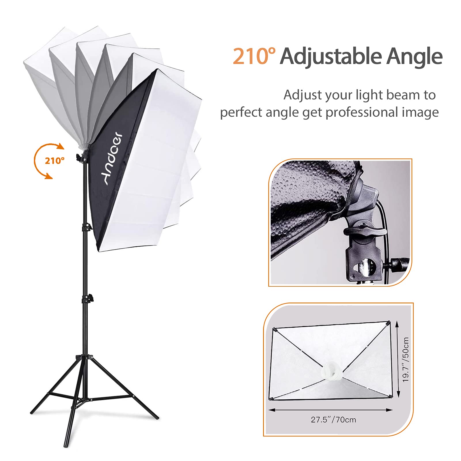 Andoer Professional 85W Bi-Color LED Softbox Lighting Kit (2800K-5700K) - 3 Softboxes, 3 Light Stands, Boom Arm, Remote Control & Backdrop Set for Photography, YouTube Videos, Product Shooting and Studio Lighting