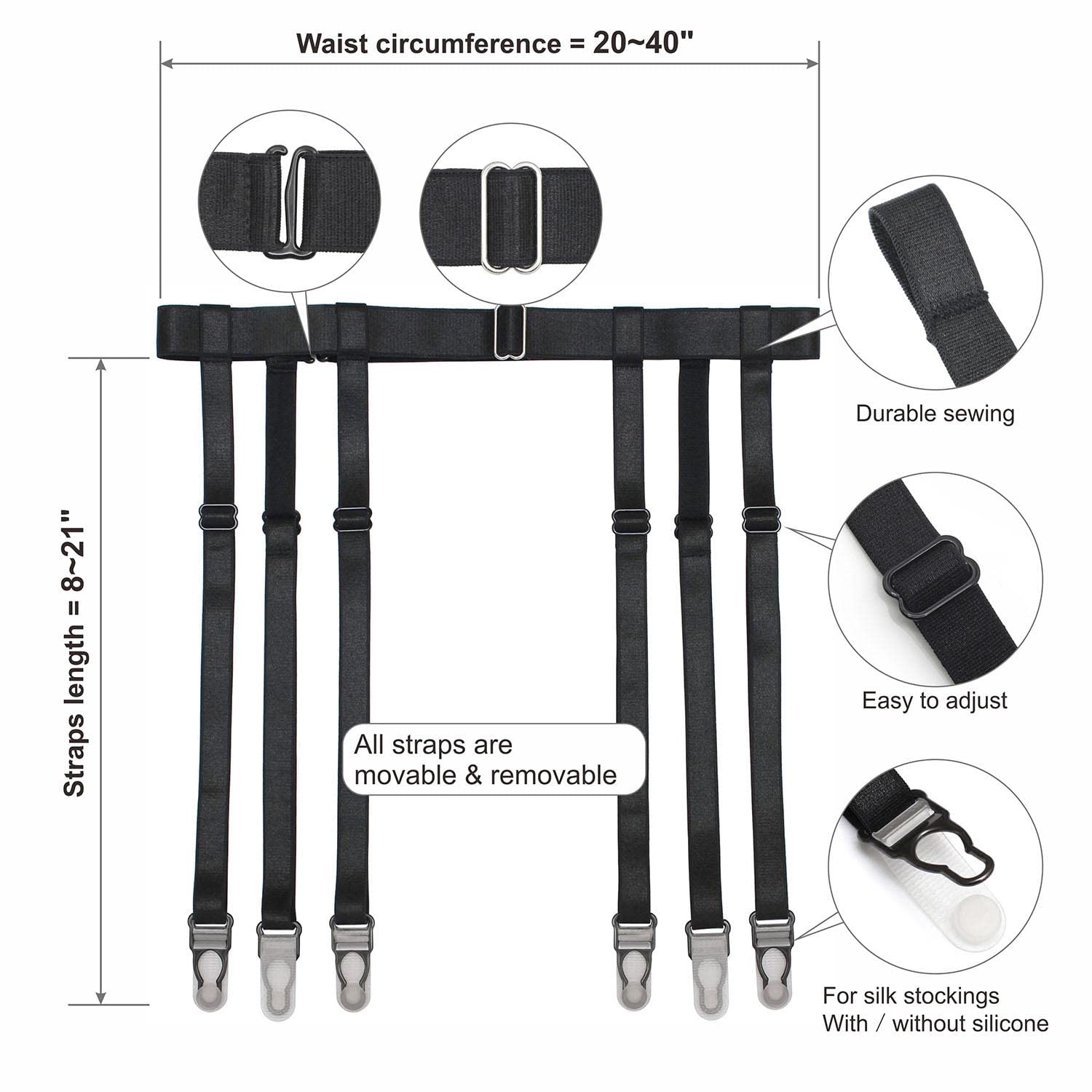 Black Women's Plus Size Suspender Garter Belt for Thigh High Socks & Stockings - Sexy Lingerie for Boots, Date Night & Boudoir Photography