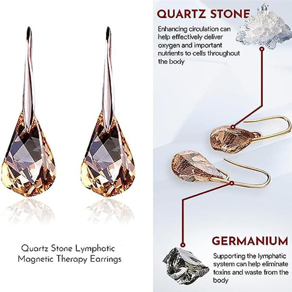 GuyAna Quartz Stone Lymphatic Magnetic Therapy Earrings - Germanium Lymphvity Earrings for Women | Lymphatic Drainage & Weight Loss Jewelry (2-Piece Set) | Perfect for Detox, Wellness & Fashion Accessories