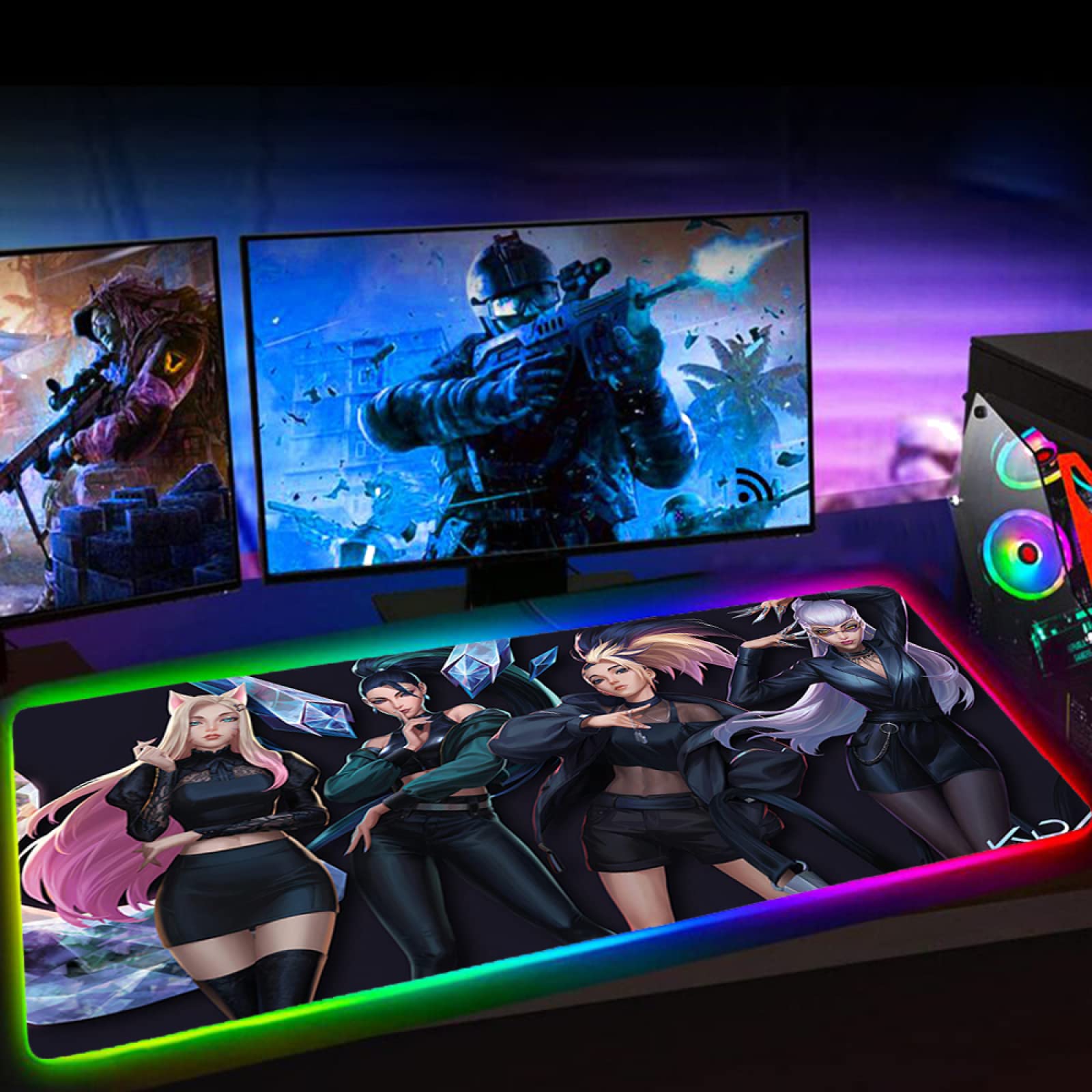 LED Anime Arknights Gaming Mouse Pad - Extended RGB Gaming Mouse Mat with 14 Colors & 4 Modes, Waterproof Surface & Anti-Slip Base (15.7x35.4 inches) - Perfect for PC Gaming, Office Work, and Anime Enthusiasts