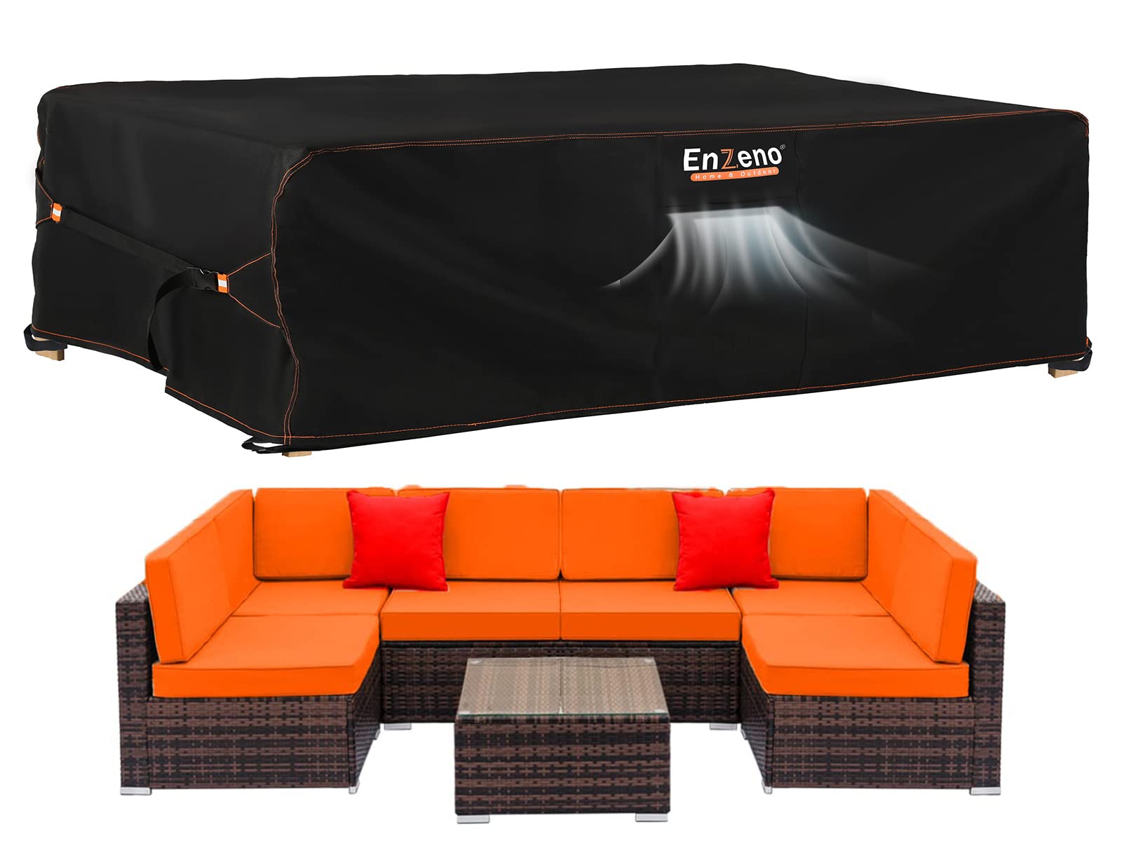 Enzeno Waterproof Outdoor Patio Furniture Cover - Heavy Duty Weatherproof Sectional Sofa & Dining Set Protector (110