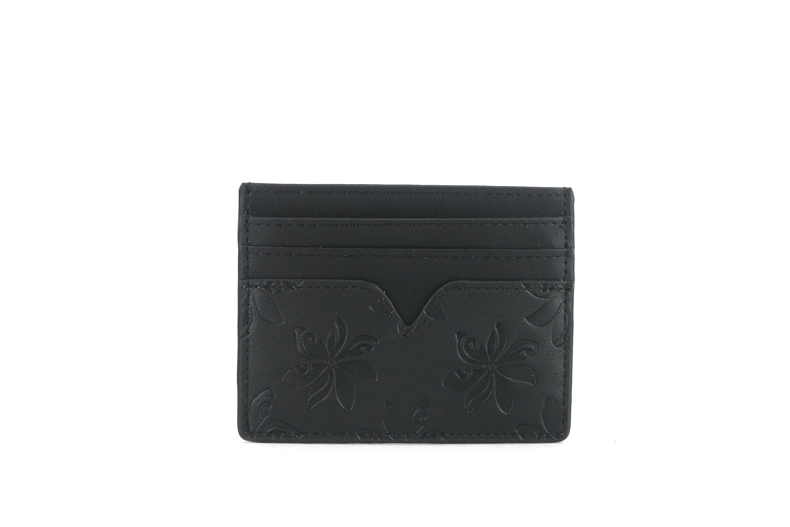 Meilany Tiare Embossed Black Leather Credit Card Holder - Slim RFID Blocking Wallet for Women & Men | Perfect for Travel, Business & Everyday Use