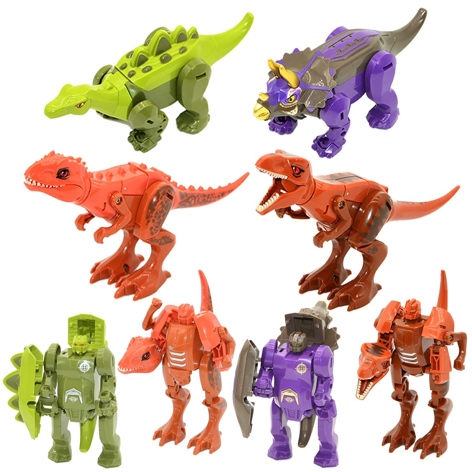 QLT 4PCS Dinosaur Transformers Robot Toys for Kids Ages 3-5 - T-Rex, Velociraptor, Spinosaurus & Dilophosaurus with Head & Torso Transforming Action | STEM Educational Toy for Birthday Gifts & Jurassic Adventure Play